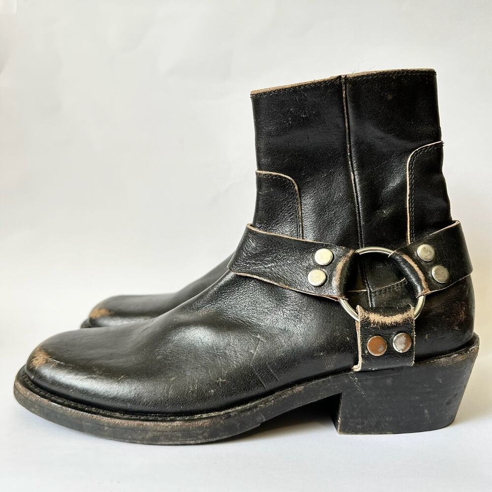 BALENCIAGA Santiag Harness Leather Boots Black Distressed
